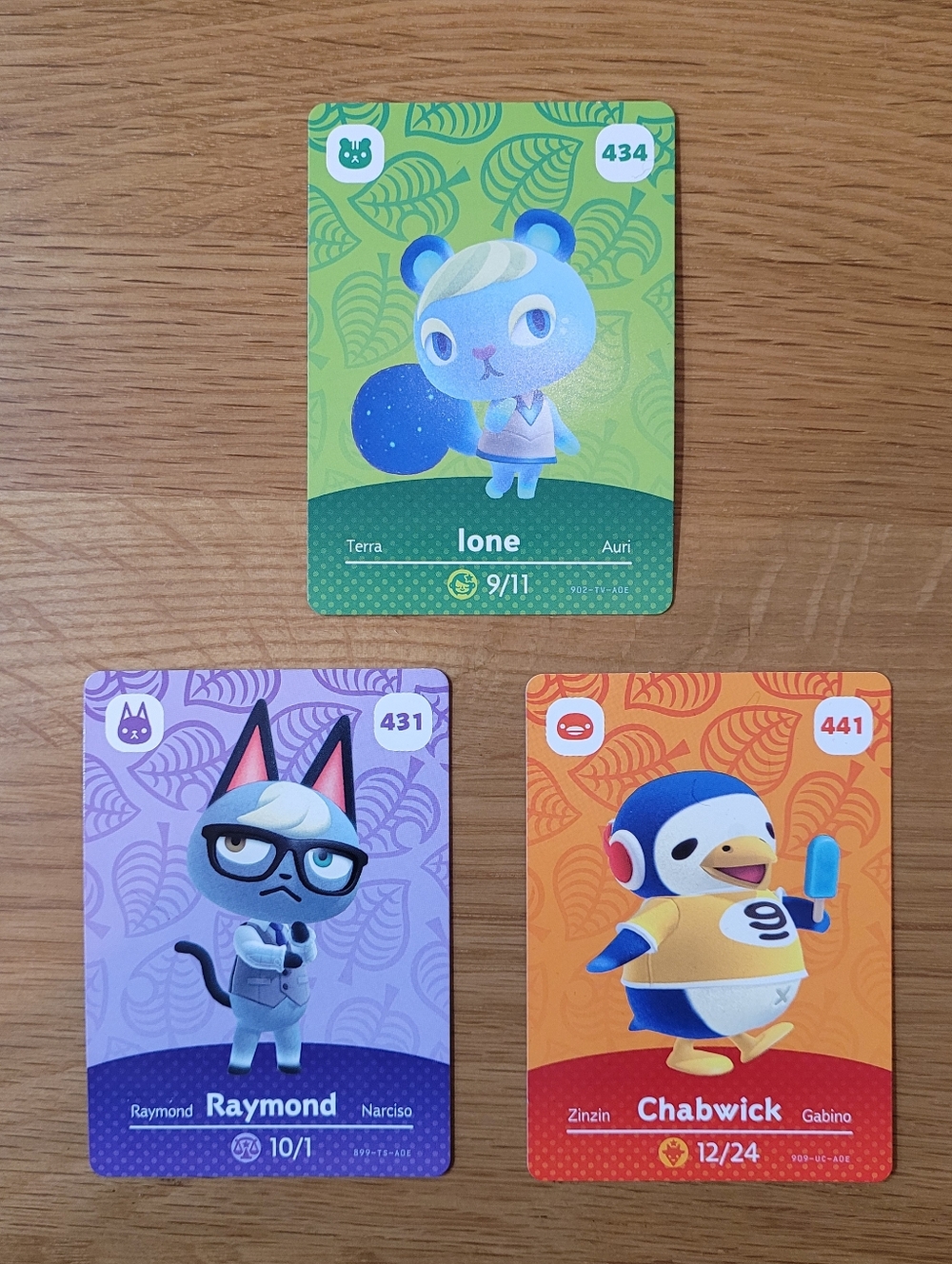 Nintendo Animal Crossing amiibo Card Set- Ione, Raymond, & Chabwick